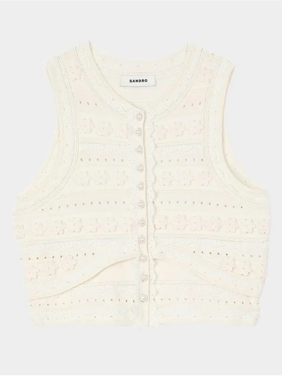 Sandro Tops - Sandro Propriano Ivory Floral Sleeveless top with pearl details